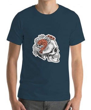 Undershirts Wreath Skull Cotton T Shirt Mens Soft Everyday Short Shirt Scary Skull - Navy - CM19DSTUYNZ