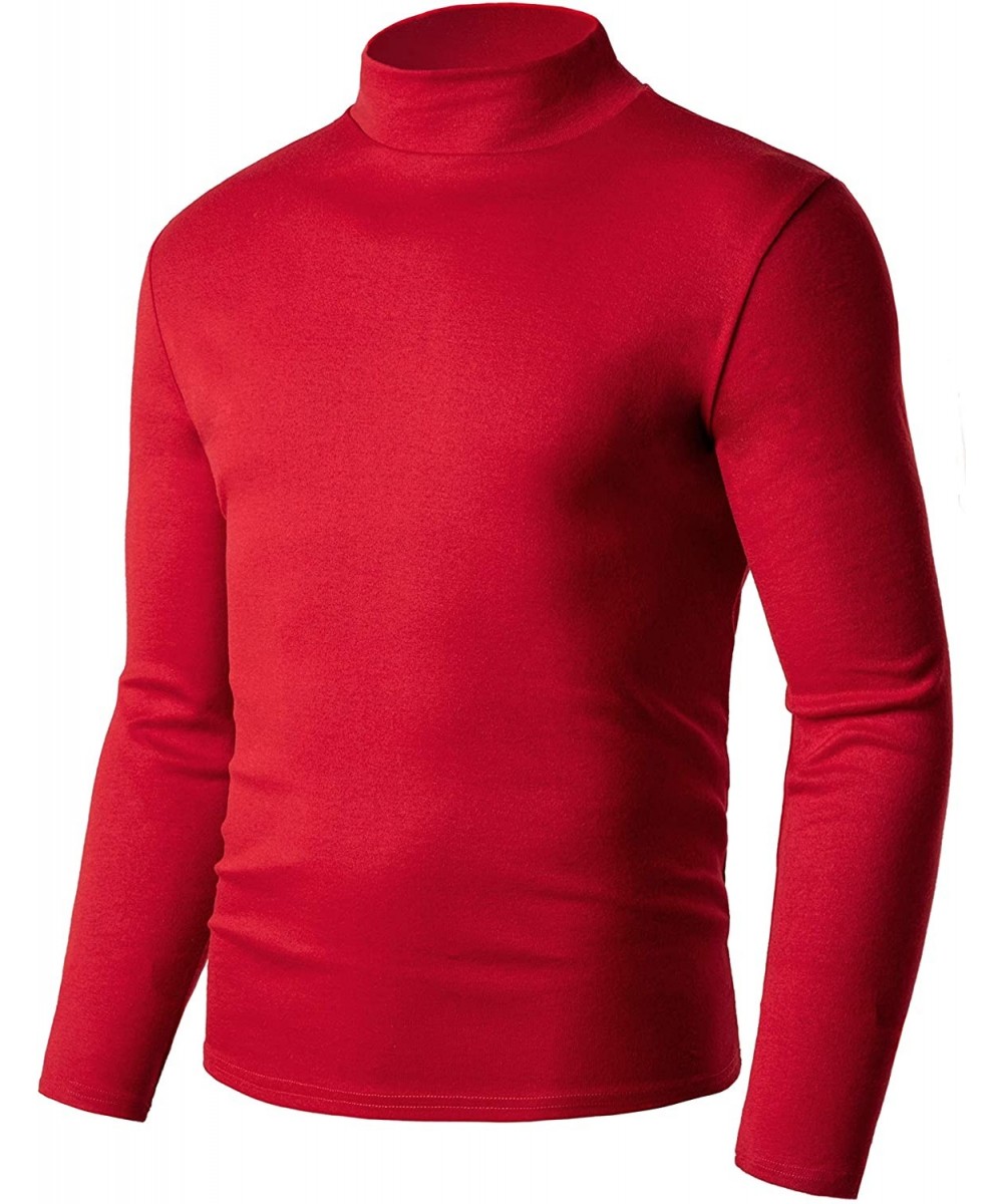 Thermal Underwear Men's Slim Fit Soft Turtleneck Long Sleeve Pullover Lightweight T-Shirt - Red-mock Neck - CN18AOTXSTE