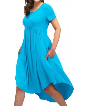 Nightgowns & Sleepshirts Women High Low Empire Waist Pleated Flowy Loungewear Pocket Midi Dress - Skyblue - CR18W795W28