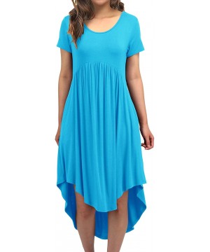 Nightgowns & Sleepshirts Women High Low Empire Waist Pleated Flowy Loungewear Pocket Midi Dress - Skyblue - CR18W795W28