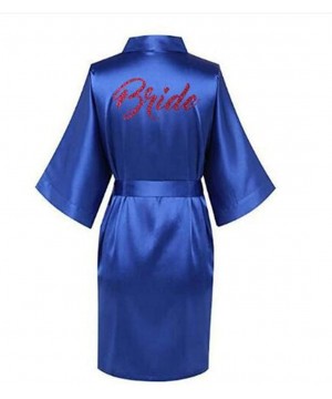 Robes Women Satin Silk Robes Gown Wedding Bride Robe Bridesmaid Bridal Robe - Royal Blue Bride - CK19C953MZW