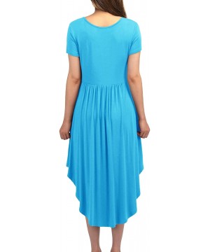 Nightgowns & Sleepshirts Women High Low Empire Waist Pleated Flowy Loungewear Pocket Midi Dress - Skyblue - CR18W795W28