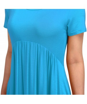 Nightgowns & Sleepshirts Women High Low Empire Waist Pleated Flowy Loungewear Pocket Midi Dress - Skyblue - CR18W795W28