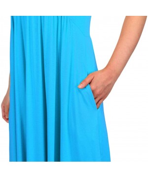 Nightgowns & Sleepshirts Women High Low Empire Waist Pleated Flowy Loungewear Pocket Midi Dress - Skyblue - CR18W795W28