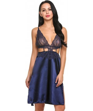 Sets Sexy Bra and Panty Set Lace Lingerie Strappy Babydoll Bodysuit 2 Piece Outfits - Navy Blue - CV18TLW7UMM