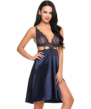 Sets Sexy Bra and Panty Set Lace Lingerie Strappy Babydoll Bodysuit 2 Piece Outfits - Navy Blue - CV18TLW7UMM