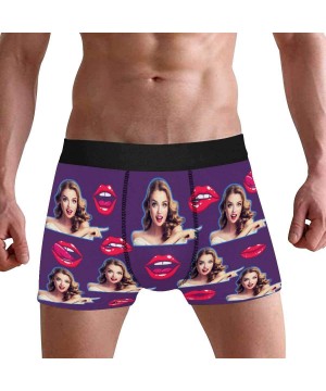 Briefs Customized Face Men's Boxer Briefs Underwear Shorts Underpants with Photo Lip All Gray Stripe - Multi 14 - CO19CZKZO7D