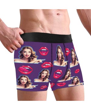 Briefs Customized Face Men's Boxer Briefs Underwear Shorts Underpants with Photo Lip All Gray Stripe - Multi 14 - CO19CZKZO7D