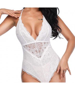 Garters & Garter Belts Women Lace Deep V Backless Sexy Lingeie Bodysuit Teddy Underwear Jumpsuit Nightwear(White-XX-Large) - ...