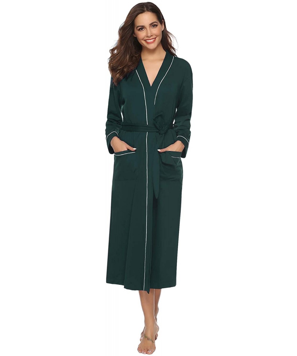 Robes Women's Cotton Knit Long Kimono Robe Spa Bathrobe Soft Sleepwear - Dark Green - CD18TER37G3