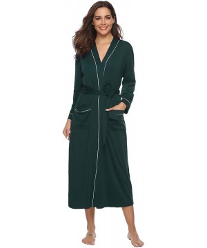 Robes Women's Cotton Knit Long Kimono Robe Spa Bathrobe Soft Sleepwear - Dark Green - CD18TER37G3