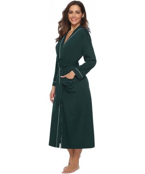 Robes Women's Cotton Knit Long Kimono Robe Spa Bathrobe Soft Sleepwear - Dark Green - CD18TER37G3