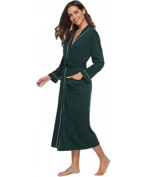 Robes Women's Cotton Knit Long Kimono Robe Spa Bathrobe Soft Sleepwear - Dark Green - CD18TER37G3