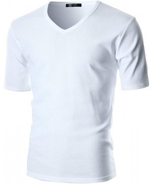 Thermal Underwear Mens Slim Fit ComfortSoft Cotton Short Sleeve Lightweight V Neck T-Shirt - Dcp063-white - CS18ILCE9KR