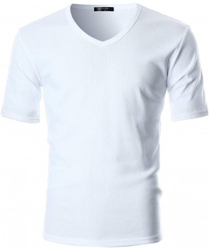 Thermal Underwear Mens Slim Fit ComfortSoft Cotton Short Sleeve Lightweight V Neck T-Shirt - Dcp063-white - CS18ILCE9KR