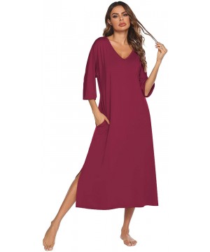 Nightgowns & Sleepshirts Nightgowns Womens Loungewear V Neck Sleepwear 3/4 Sleeve Nightshirt Plus Size House Dress with Two P...