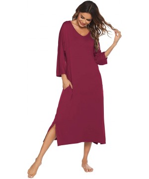 Nightgowns & Sleepshirts Nightgowns Womens Loungewear V Neck Sleepwear 3/4 Sleeve Nightshirt Plus Size House Dress with Two P...