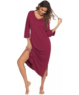 Nightgowns & Sleepshirts Nightgowns Womens Loungewear V Neck Sleepwear 3/4 Sleeve Nightshirt Plus Size House Dress with Two P...