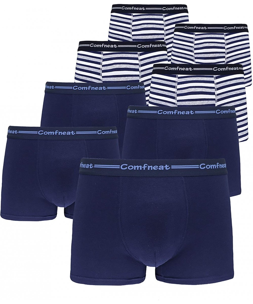 Trunks Men's 8-Pack Boxer Brief Cotton Spandex Comfy Trunks Soft Stretchy Tagless Underwear - Navy+blue Stripe 8-pack - CY18W...