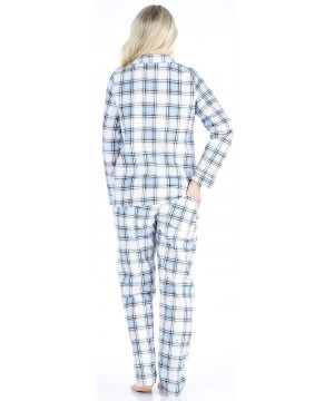 Sets Women's Cotton Flannel Long Sleeve Pajamas PJ Set - Light Blue Plaid - CN18O9KDT76