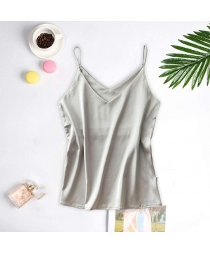 Thermal Underwear Satin Pajamas Sexy Fashion Silk Sling Lingerie Underwear Sleepwear Top - Gray - C7196N0GUYL