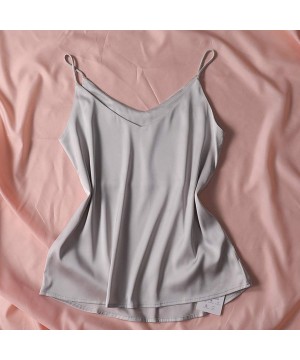 Thermal Underwear Satin Pajamas Sexy Fashion Silk Sling Lingerie Underwear Sleepwear Top - Gray - C7196N0GUYL