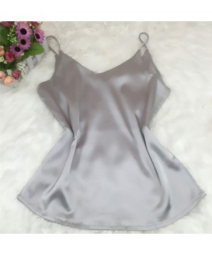 Thermal Underwear Satin Pajamas Sexy Fashion Silk Sling Lingerie Underwear Sleepwear Top - Gray - C7196N0GUYL