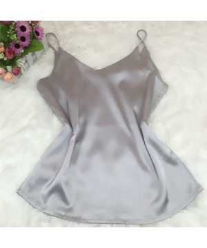 Thermal Underwear Satin Pajamas Sexy Fashion Silk Sling Lingerie Underwear Sleepwear Top - Gray - C7196N0GUYL