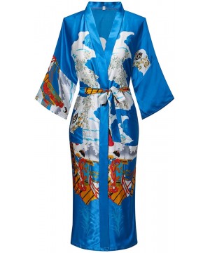 Robes Silky Satin Robes for Women- Bride Bridesmaid Robes Satin Wedding Kimono Bridal Dressing Gown Sleepwear - Blue - CG18Q5...