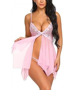 Bustiers & Corsets Sexy Sleepwear for Women Lace Lingerie Front Closure Babydoll V Neck Nightwear Chemise Nightie Nightdress ...