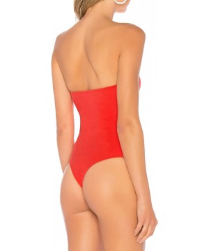 Shapewear Women's Strapless Plunge Bandeau Neck Thong Cut Bodysuit - Red 3 - C918A5GY2NR