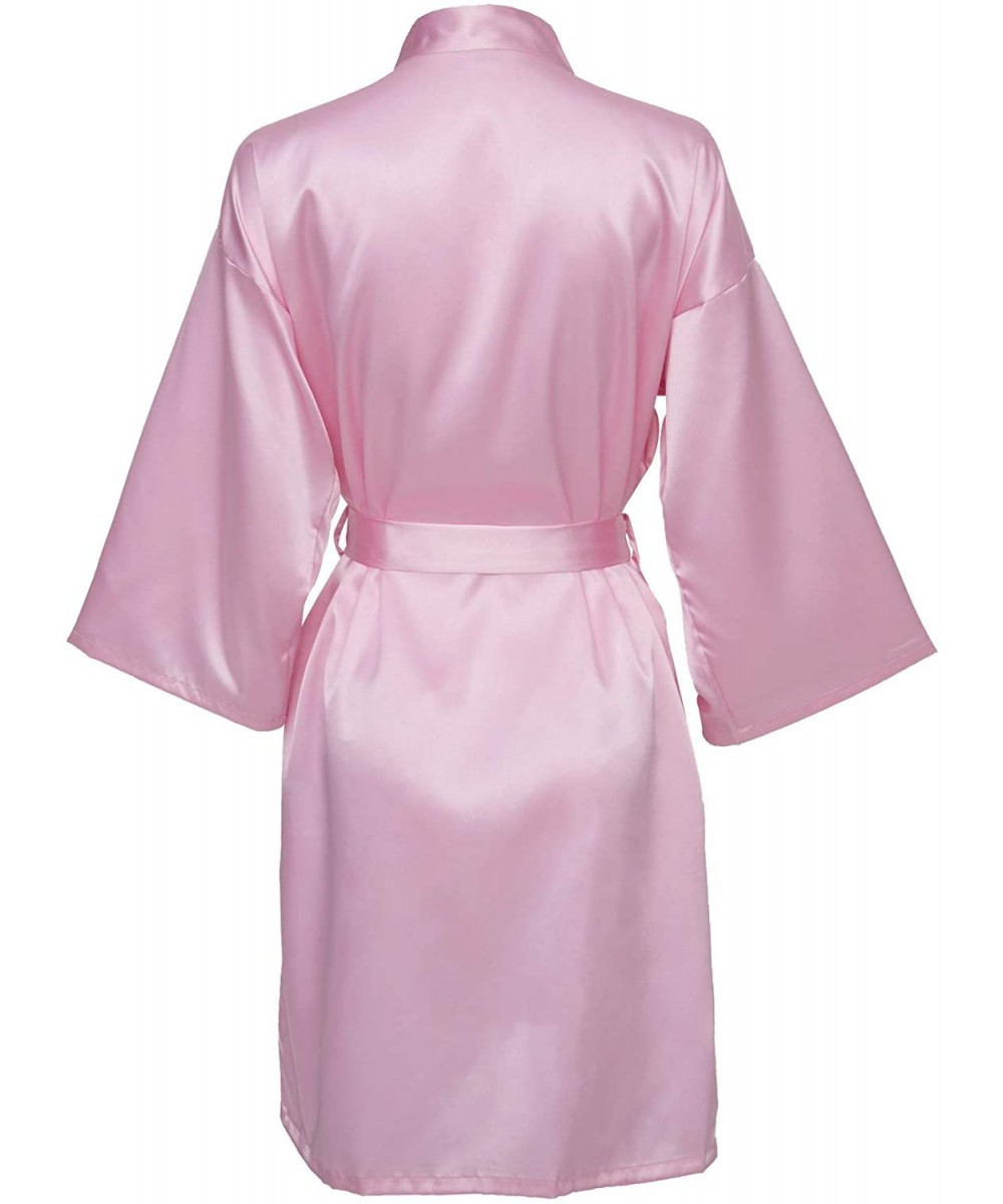 Robes Women's Solid Soft Plain Satin Robe Short Kimono Robe for Wedding - Pink - CZ18T856Q8Q