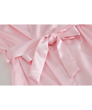 Robes Women's Solid Soft Plain Satin Robe Short Kimono Robe for Wedding - Pink - CZ18T856Q8Q