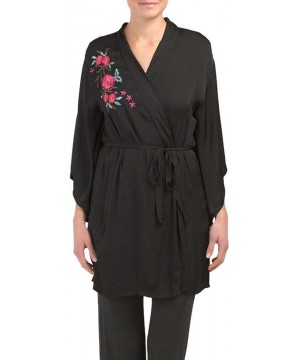 Robes Embroidered Bardot Satin Robe - Black - C1194OLSKAA