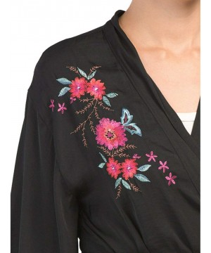 Robes Embroidered Bardot Satin Robe - Black - C1194OLSKAA