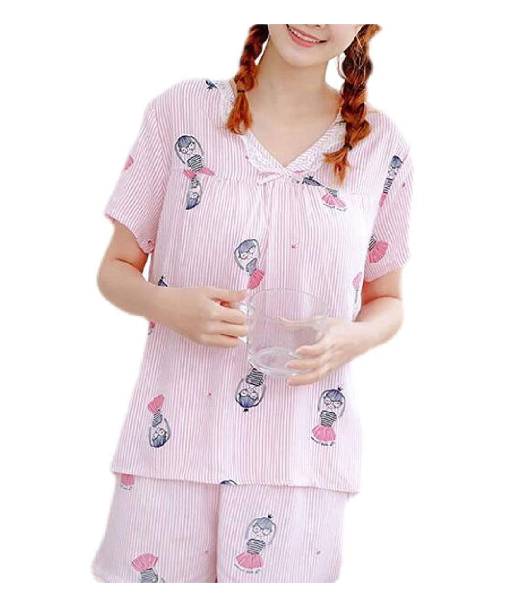 Sets Print Nightwear Cotton Sleepwear Shirt and Shorts Pajama Outfits - Ten - CC18TU0WH8O