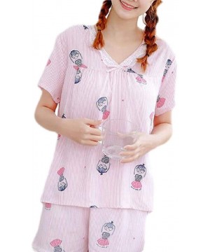 Sets Print Nightwear Cotton Sleepwear Shirt and Shorts Pajama Outfits - Ten - CC18TU0WH8O