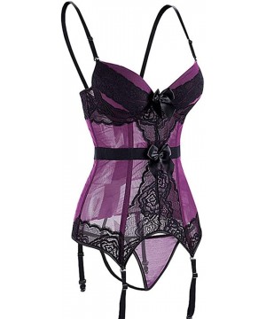 Bustiers & Corsets Womens Sexy Lace Bustier Corset Lingerie with Garter Belt Gothic Corsets - Purple - CQ18LULTAUM