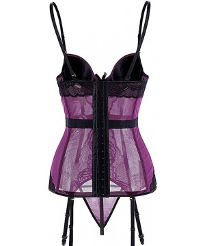 Bustiers & Corsets Womens Sexy Lace Bustier Corset Lingerie with Garter Belt Gothic Corsets - Purple - CQ18LULTAUM