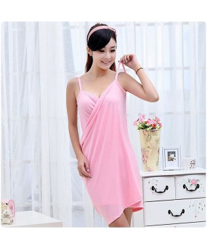 Robes Women Sexy V Neck Colorful Soft Ice Silk Bath Towel Wearable Absorbent Body Wrap Bathrobe Swimwear Beach Spa Pink - CK1...