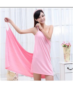 Robes Women Sexy V Neck Colorful Soft Ice Silk Bath Towel Wearable Absorbent Body Wrap Bathrobe Swimwear Beach Spa Pink - CK1...