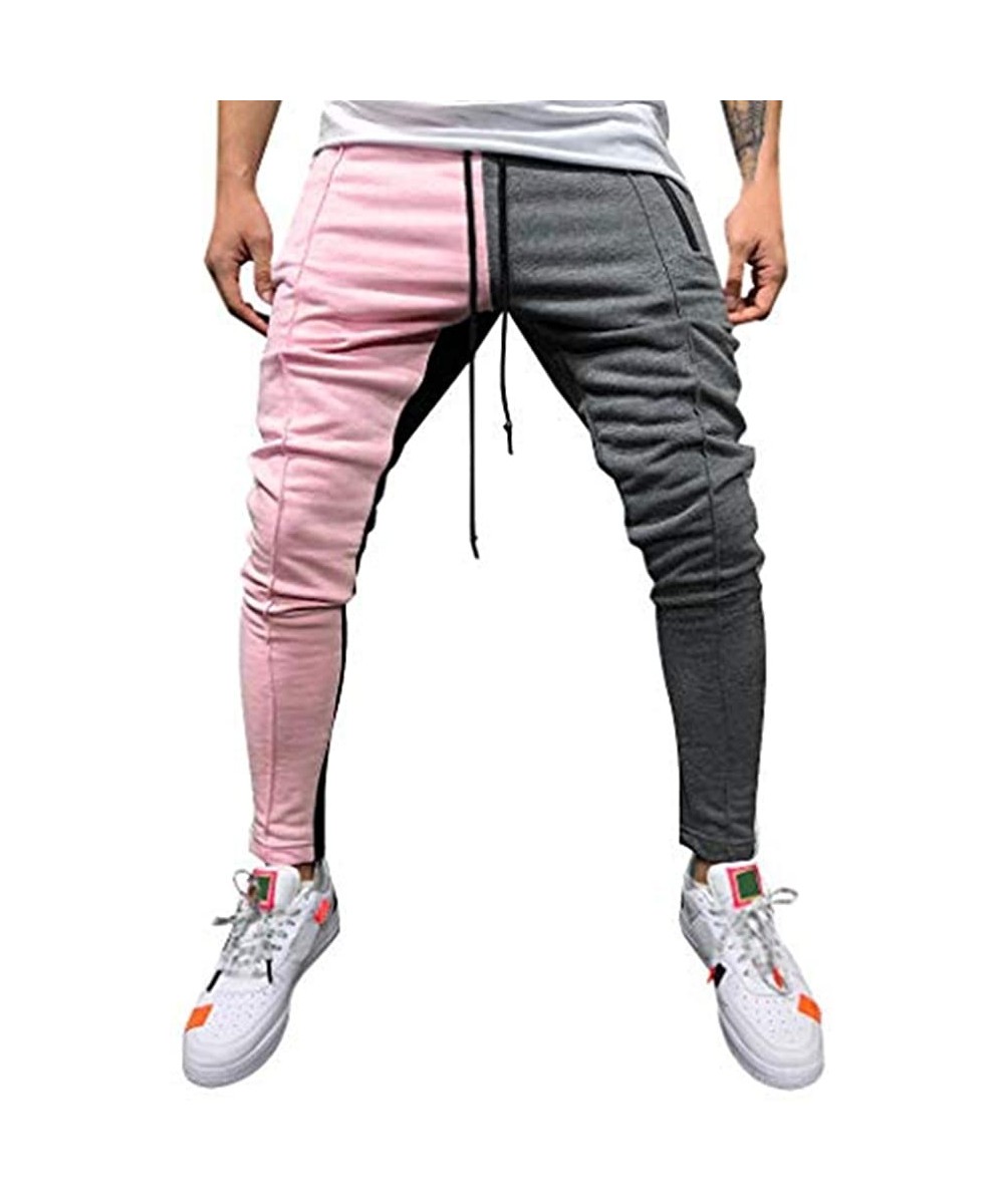 Boxer Briefs 2019 Men's Casual Solid Loose Patchwork Color Sweatpant Trousers Jogger Pant - Pink - C018AI75RZC