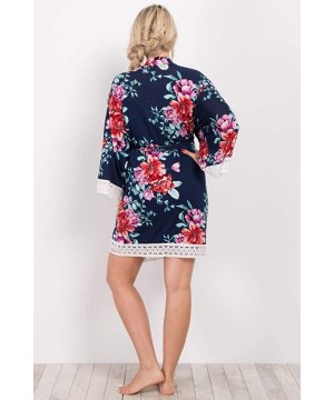 Robes Cotton Floral Kimono Robes for Women Bridesmaids Maternity with Floral Satin Lace - Blue - CJ18WZK7WZD