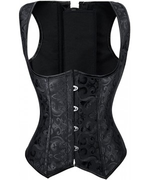 Bustiers & Corsets Women's Spiral Steel Boned Brocade Waist Cincher Underbust Corset Vest - Black - C011M64HH83