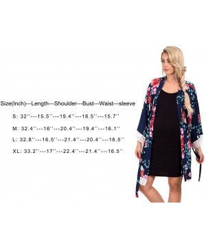 Robes Cotton Floral Kimono Robes for Women Bridesmaids Maternity with Floral Satin Lace - Blue - CJ18WZK7WZD