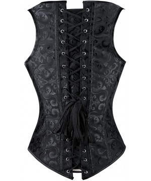 Bustiers & Corsets Women's Spiral Steel Boned Brocade Waist Cincher Underbust Corset Vest - Black - C011M64HH83