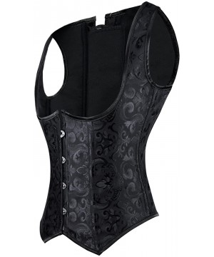 Bustiers & Corsets Women's Spiral Steel Boned Brocade Waist Cincher Underbust Corset Vest - Black - C011M64HH83