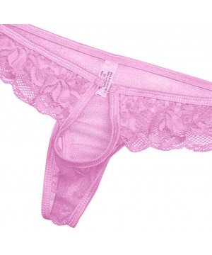 G-Strings & Thongs Men's Open Hole Underwear Sexy Lace O-Ring G-String Thongs Underwear Low Rise Bikini Panties - Pink - CT19...