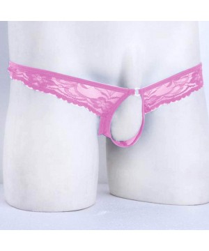 G-Strings & Thongs Men's Open Hole Underwear Sexy Lace O-Ring G-String Thongs Underwear Low Rise Bikini Panties - Pink - CT19...