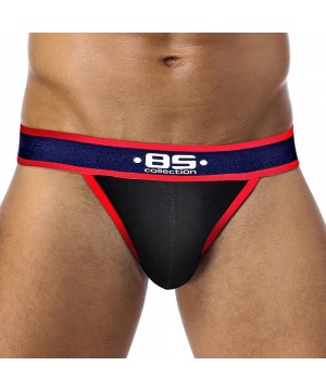 G-Strings & Thongs Men's 3-Pack Cotton Jock Strap Low-Rise Jockstrap Thong Underwear - Black/Navy/Red - CN19DDZIMY9